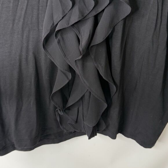 Talbots Top SZ 1X Black Lightweight Jersey Ruffle Panel Front 3/4 Sleeve Stretch - Picture 5 of 10